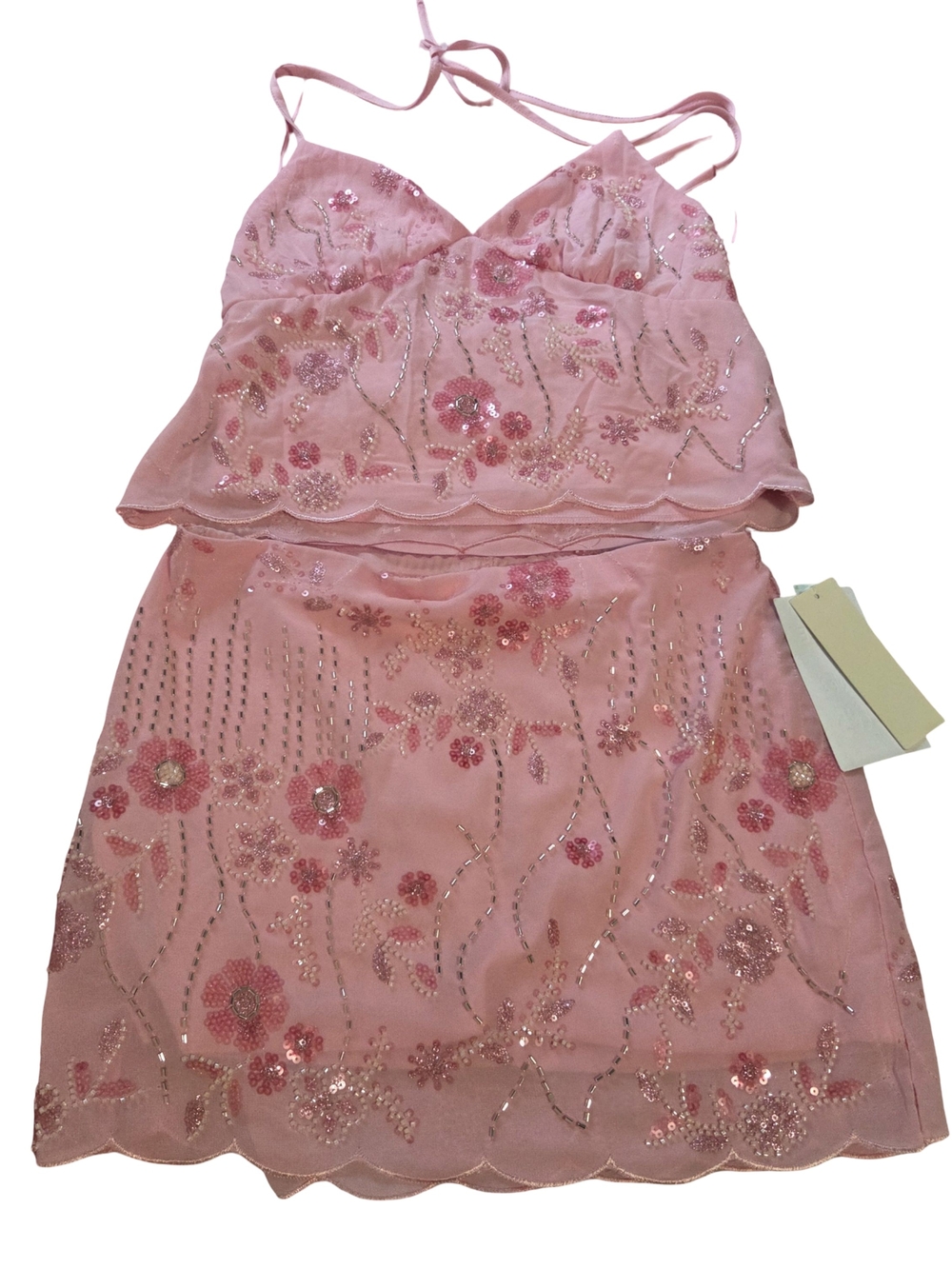 Strapless Pink Embellished Floral Dress